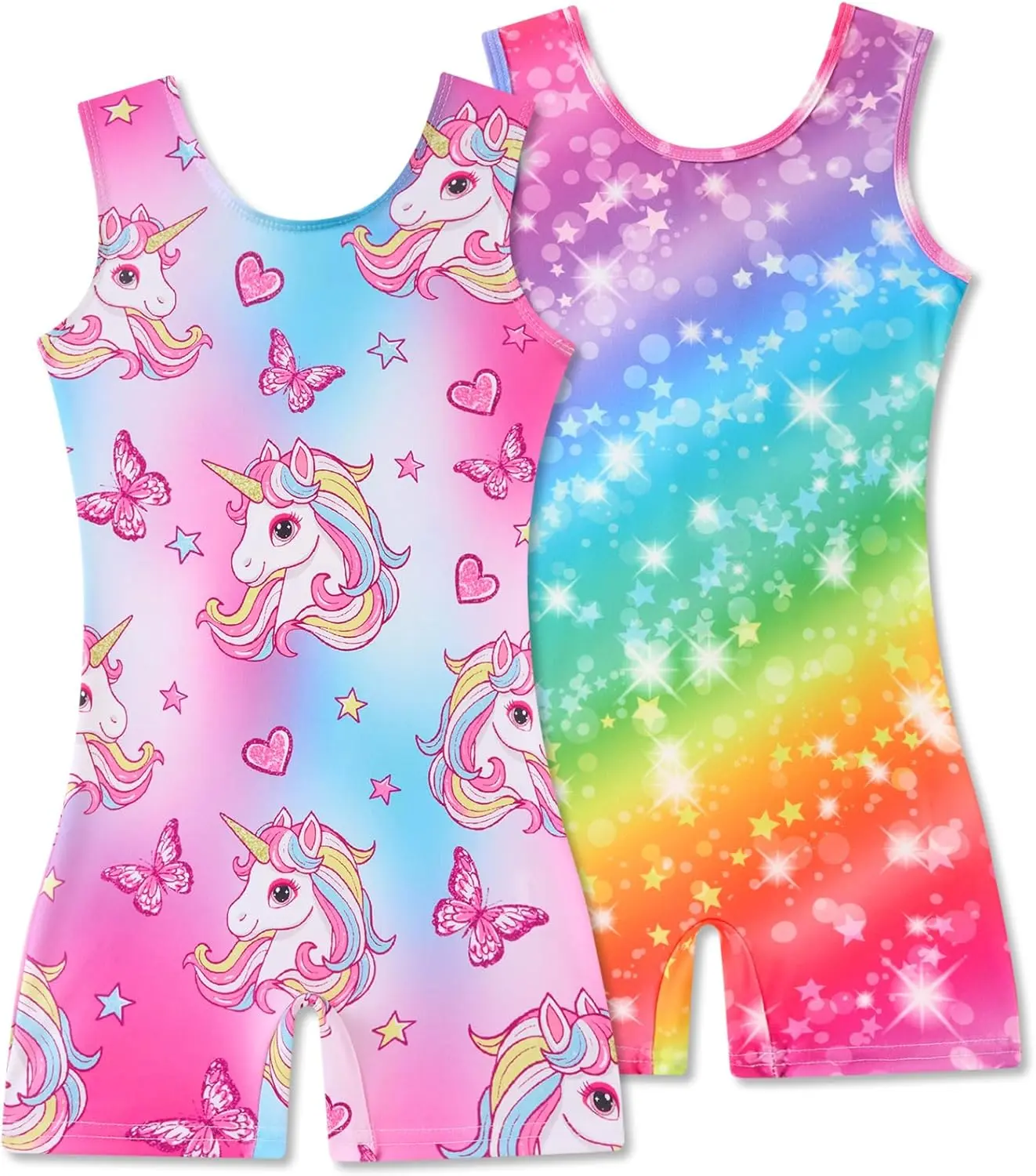 Girls' Sleeveless Leopard 2-Pack Gymnastics Leotards - 2-Piece Dancewear Biketards with Shorts for Toddler Tumbling Outfit, Two Piece Set