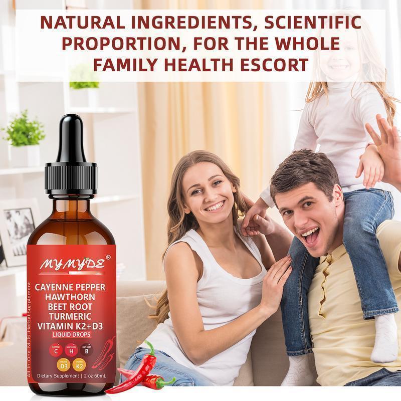 Cayenne Pepper Supplement Liquid Drops + Hawthorn Berry, Vitamin D3 K2 Organic Beet Root Powder, Ceylon Cinnamon, Turmeric Curcumin, Panax Ginseng Healthcare Dietary Edible Scented Oil Diffusers