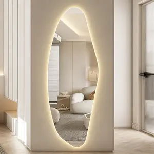 Irregularly shaped tempered glass LED adjustable full-length mirror, lightweight and luxurious illuminated makeup mirror, perfect for modern home bedrooms and entryways