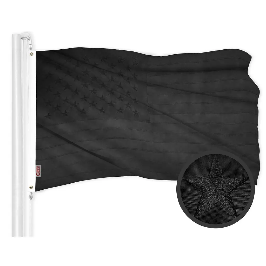 G128 - All Black American USA US Flag 3x5 ft Embroidered Stars Sewn Stripes Brass Grommets