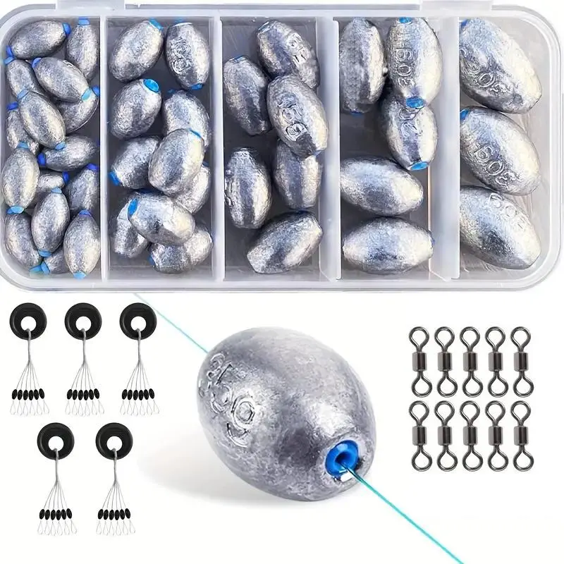 Fishing Accessories Set, Including Olive Shaped Fishing Weights & Fishing Line Space Beans & Fishing Float Stopper & Fishing Swivels, Fishing Gear And Equipment