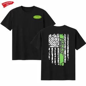 Peterbilt American Flag T-Shirt, Distressed USA Flag Graphic with Green Peterbilt Logo Stripe, Premium Cotton Unisex Truck Driver Shirt Gift for Diesel Truckers