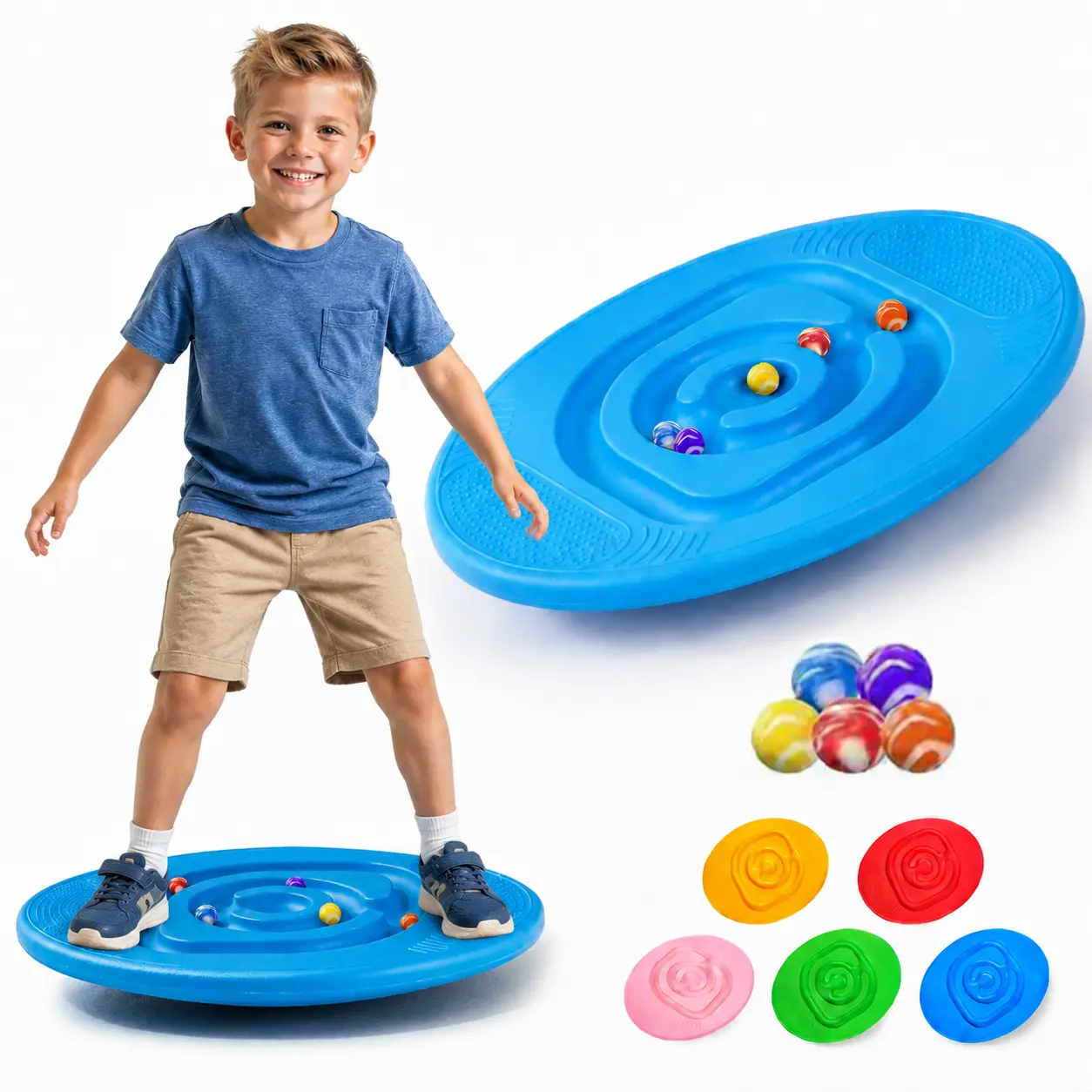 Maze Balance Board for Kids Toddlers Wobble Board for Core Balance Training 5 Balls, Non-Slip Base, Indoor Active Play Toys for Skate Prep, ADHD Focus, Sensory Training, Ages 3+