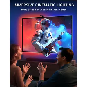 TV LED Backlight with Sensor, 14.7ft Cuttable RGB Strip Lights for 55-65 Inch Screen & PC Monitor, Smart App Control, Game and Music Sync Color that Changing