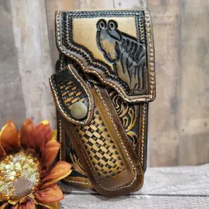 Horse Genuine Leather Phone Belt Holster and Knife Holder Hand Tooled Handmade in Mexico Craftsmanship Leatherphone