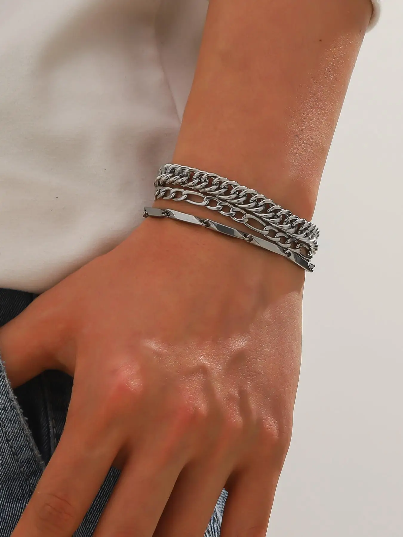 Men's Summer 2024 Minimalist Chain Bracelet Kit for Boyfriend, Street Trendy Matching Bracelets, Fashion All-match Goth Jewelry Accessories for Men As