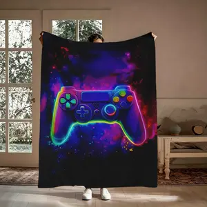 Neon Galaxy Game Controller Pattern Blanket, 1 Count Soft Warm Flannel Throw Blanket, Cozy Nap Blanket for Home Office Travel