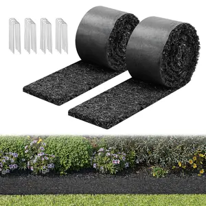 【DealsForYouDays】VEVOR Rubber Mulch Mat Roll, 2 Rolls 120 x 4.5 in, Recycled Rubber Permanent Mulch Edging Border, Natural-Looking Flower Barrier with Stakes, 0.5 in Thick Cuttable Garden Edgings for Landscaping