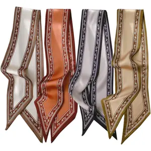 4 Pack Long Floral Skinny Scarf For Women,Headband Hair band Ribbon Handbag Women's Fashion Scarves