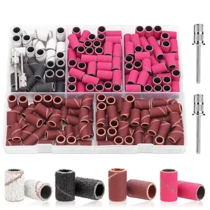 190 Pcs Sanding Bands for Nail Drill, 2 Pcs Nail Drill Bits Set, 80/120/180/240 Grits Nail Sanding Bands for Acrylic Gel Manicures, Pedicures