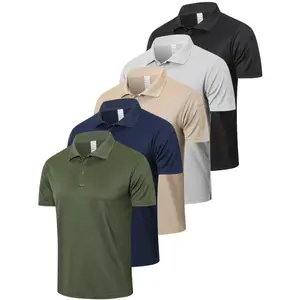 5 Pcs Men's Moisture Wicking Shortsleeve Polo Shirt Springtok High-Performance Quick Drying Breathable Beige Classic Elastic Multicolor Polo Shirt for All Seasons