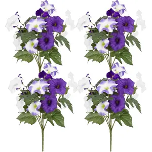 Outdoor Realistic 4 Pieces Set Spring Artificial Petunia: Silk-Like UV Resistant Fake Flowers for Outdoor Pot, Home Garden Balcony Yard Porch Decor