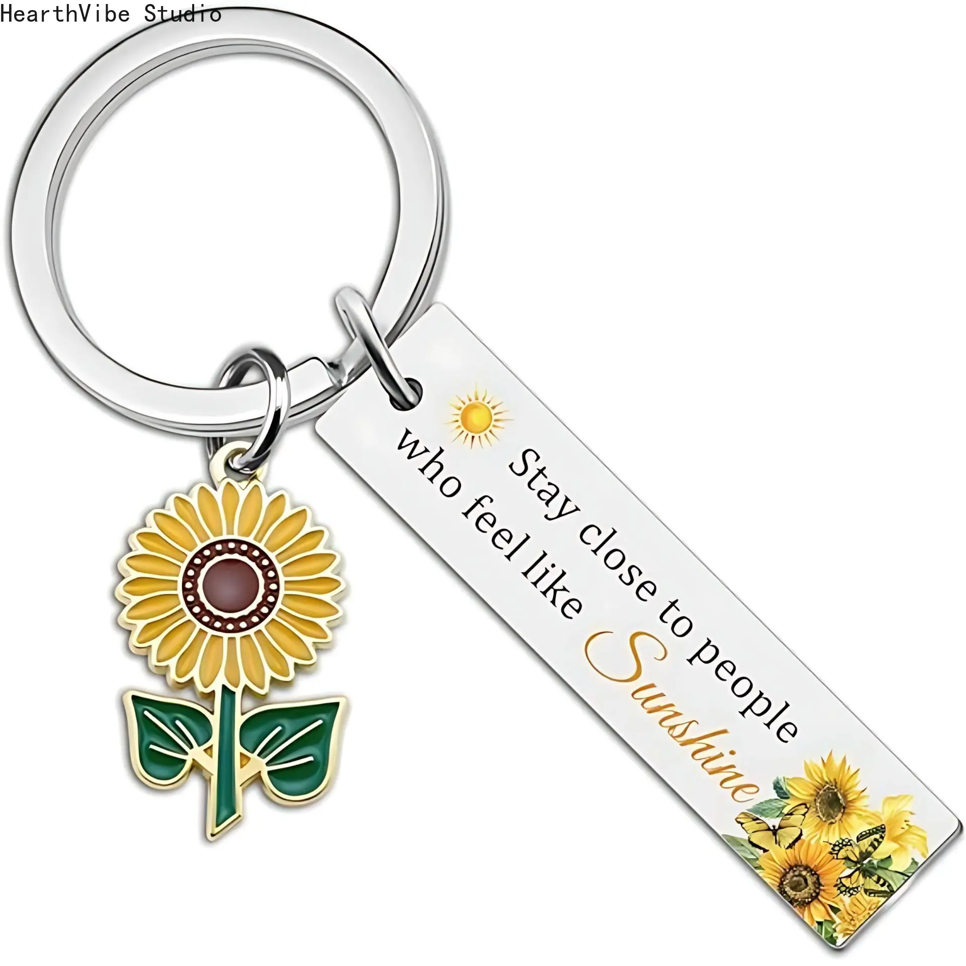 Stainless Steel Sunflower Keychain, Cute Bag Charm for Women, Durable Symbolic Gift for Birthday or Christmas, Keychains, Positive Symbolic