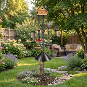 92-Inch Robust Bird Feeder Pole Featuring a Squirrel-Proof Baffle, Designed for Outdoor Use. This Adjustable Bird Feeding Station Includes Multiple Shepherd'S Hooks And Metal Trays, Perfect for Drawing in Wild Birds to Your Garden,summervibes outdoorfun