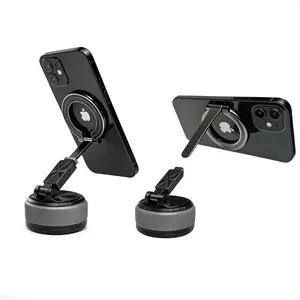 Detachable Magnetic Car Phone Mount, 2-IN-1 Vacuum MagSafe Car Phone Holder with 360° Rotation, Strong Suction Cup Dashboard Windshield Portable Ring Holder for iPhone, Android and All Smartphones Cellphone Stand