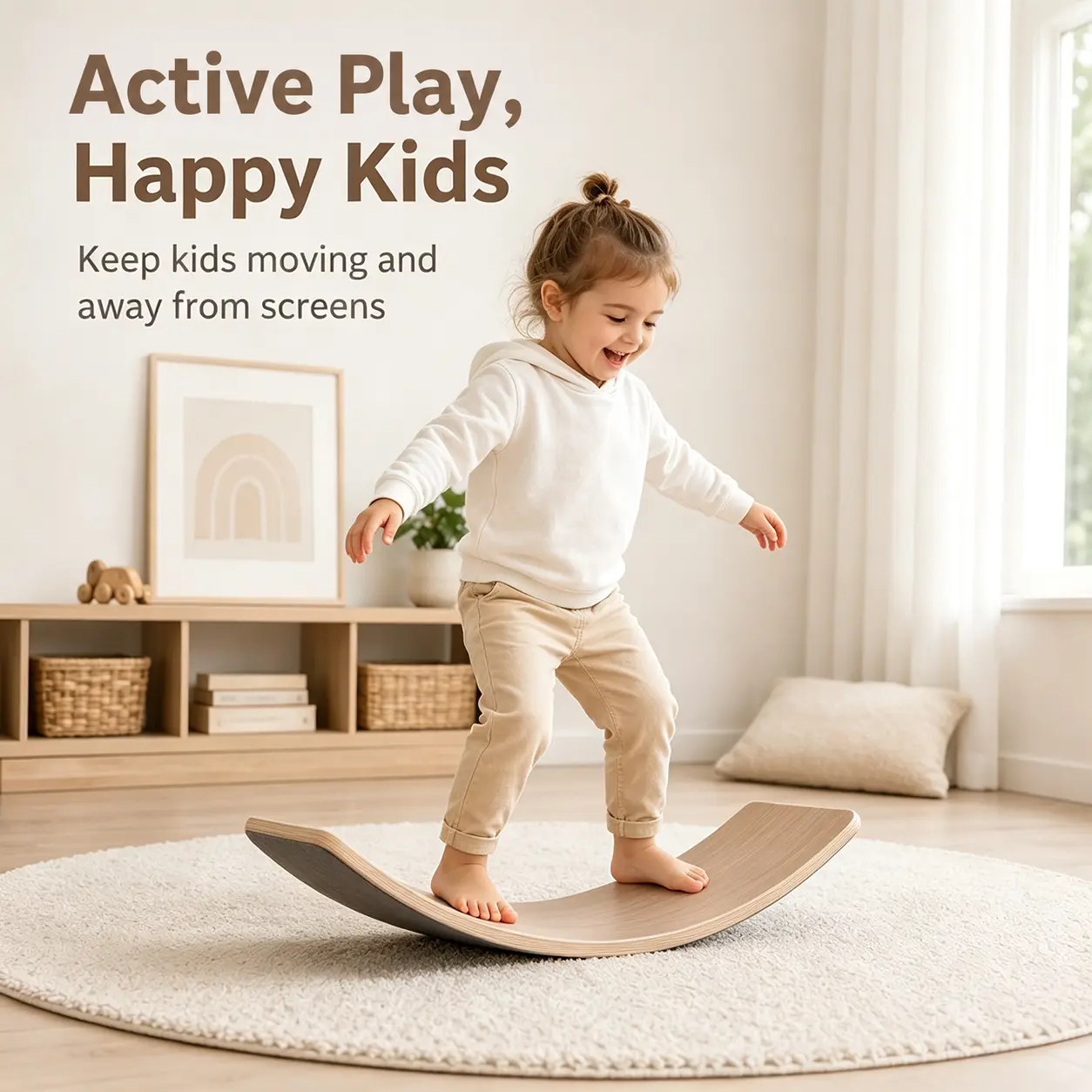 Montessori Wooden Balance Board - Unisex Anti-Slip Felt Layer Wobble Rocker Toy for Toddler Motor Skill Development, Open-Ended Learning & Fitness Training Gift