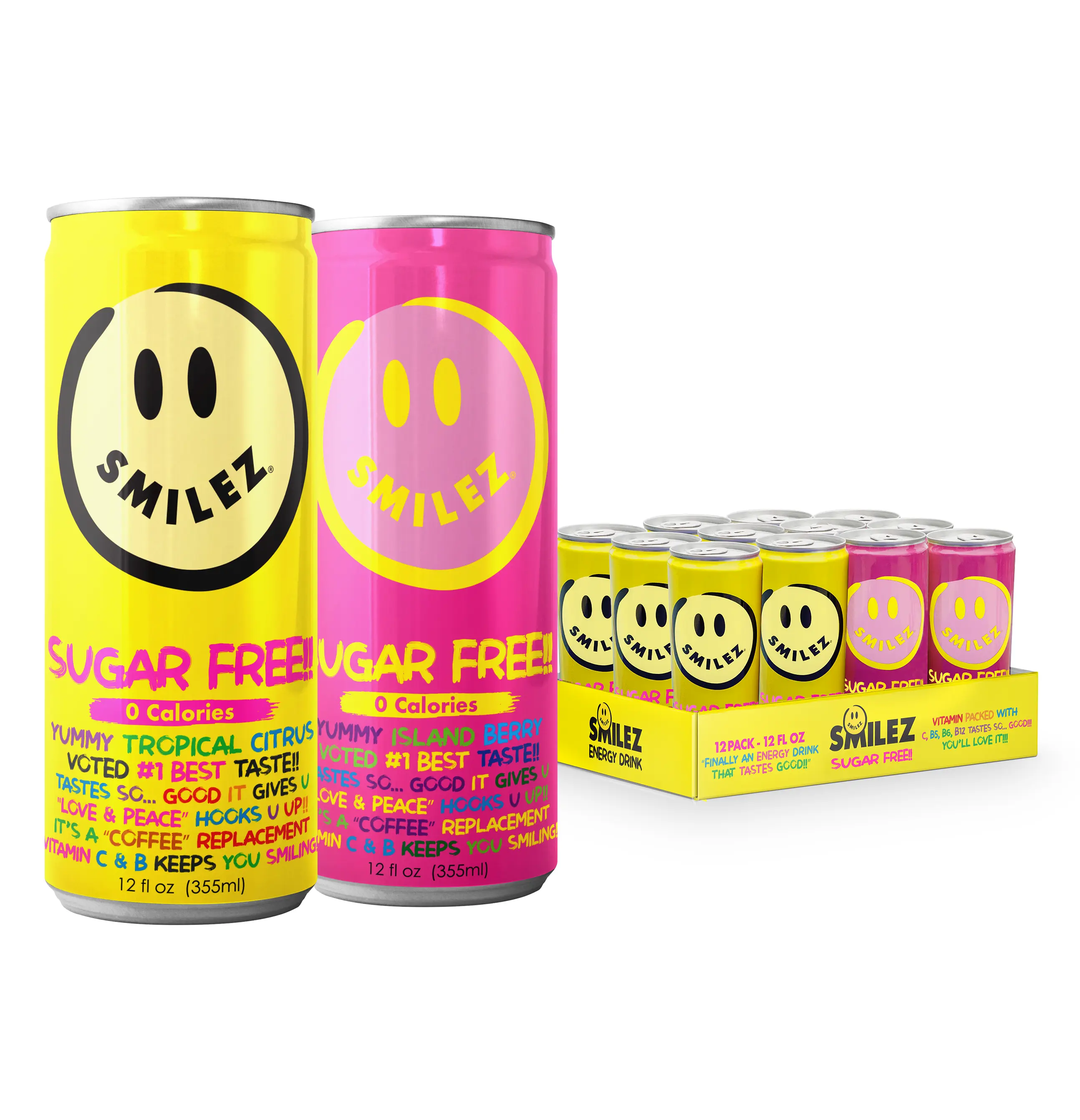 Smilez Energy Drink, SUGAR FREE (12 PACK) COMBO!! ZERO CALORIES!!