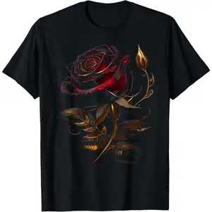Deep Red Rose Black And Gold Graphic Tees for Men Women T-Shirt