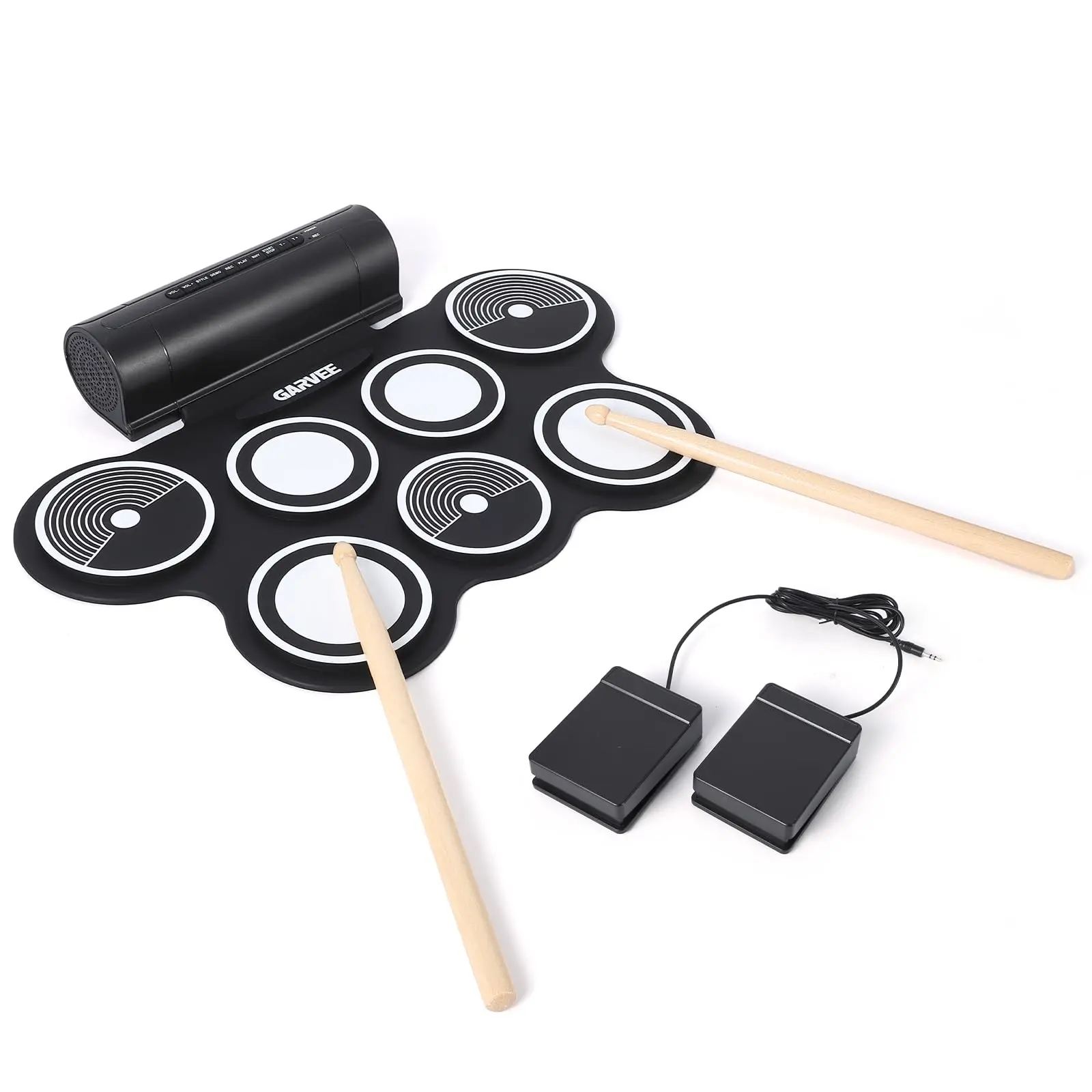 Gaomon 7-Pad Roll-Up Bluetooth Percussion Drum Pad Set - Portable Rechargeable Indoor Set with Bluetooth Sync, Roll-Up Mat, 7 Touch Zones, Sticks, Pedal, Headphone Jack, Recording, External Sound Support (Christmas Gift for Friends), Drum Set