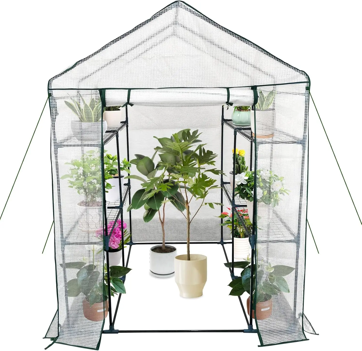Walk-in Greenhouse for Outdoors,57 x 57 x 76'' Protected Plant Garden Hot House with Roll-Up Zippered Door,3-Tier 12 Shelves Green House for Patio Backyard