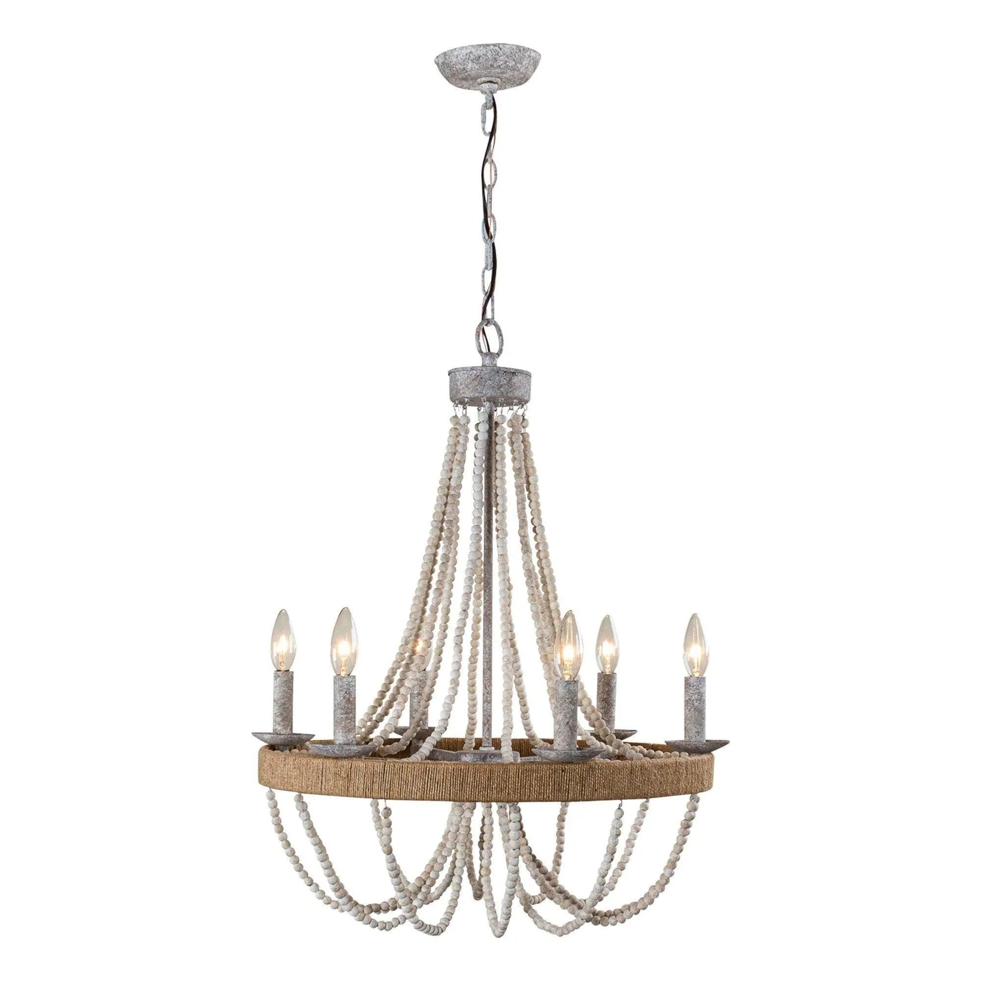 Chokio 6-Light Wood Bead Chandelier Handmade Farmhouse Pendant for Dining Room Living Room