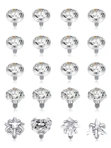 20Pcs Dermal Anchor Tops 16G Surgical Steel Micro Dermal Piercing Jewelry CZ Ball Star Square Heart Triangle Shaped Internally Threaded Dermal Piercings for Women Men 2.5mm 3mm 4mm 5mm Body Piercings Set