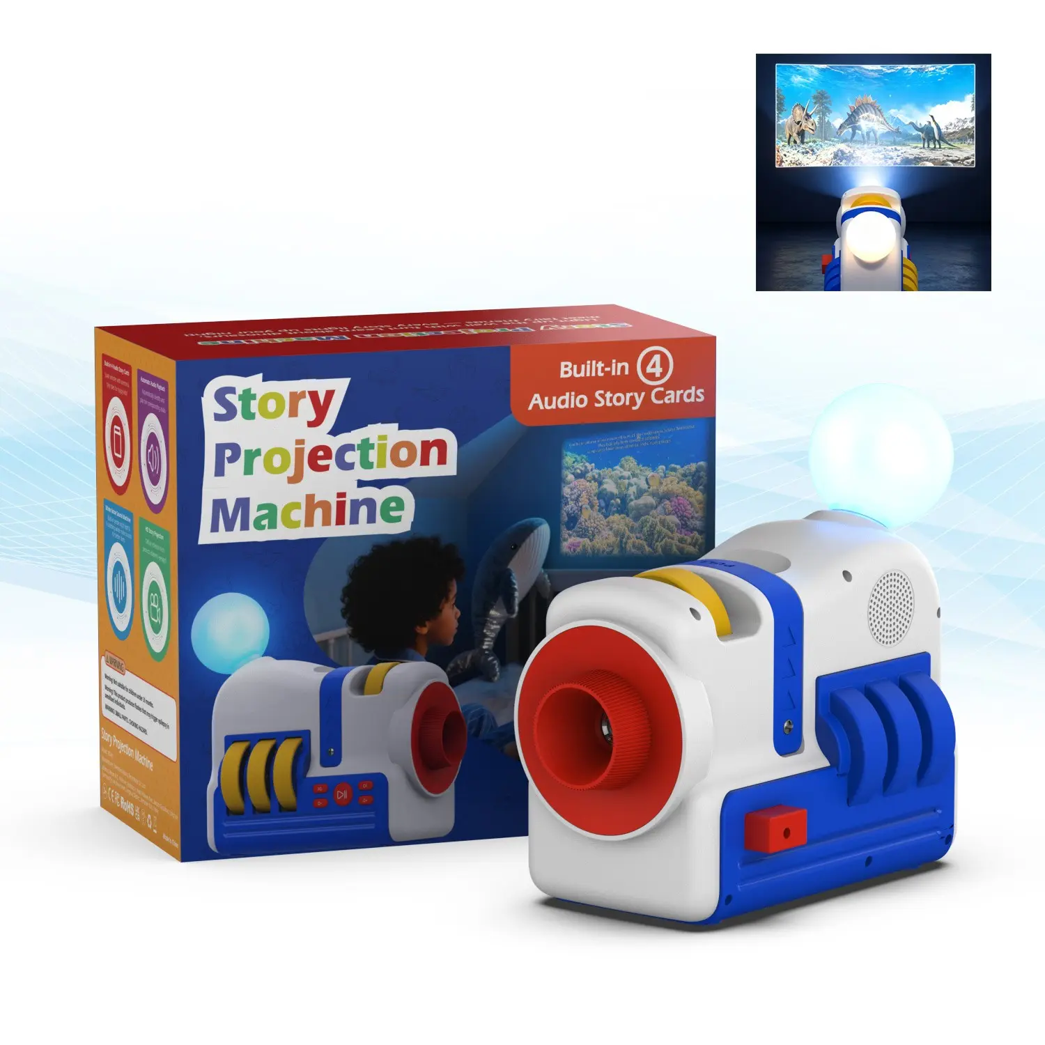 Children Story Projector with Night Light, USB-C or Battery Powered, Soft Glow Night Light & Audio Stories, Gift for Children's Day, Boys Girls Age 3+