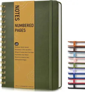 Lined Spiral Journal Notebook, A5 Hardcover Spiral Journals for Women Men, 150 Numbered Pages Spiral Bound Notebook, 100 GSM College Ruled Notebooks for Work, Note Taking 5.75" x 8.38", Olive Green