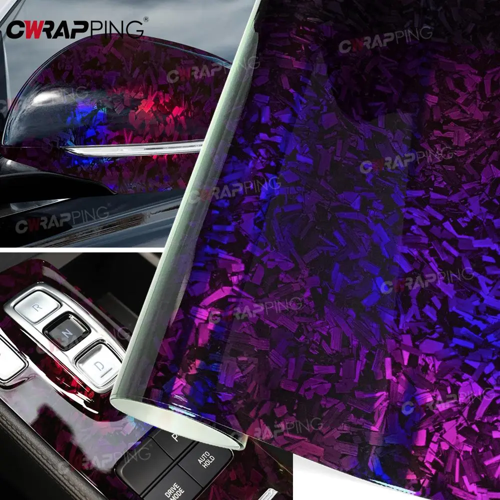 Laser Purple Carbon Fiber Vinyl Car Wrap Air Release Wrapping Foil Car Tuning Stickers Self-adhesive Film Body Covering Sticker