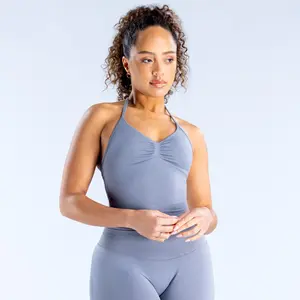DFYNE Impact Longline Strappy Top - Women's Open-Back High-Stretch Ribbed Knit Tank Top with Built-In Bra Pads for Yoga Fitness & Casual Wear