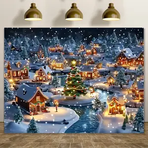 Christmas Village & Cedar Trees Backdrop - 70.8x90.5in Polyester, Perfect for Party Decorations, Photo Props & Outdoor Festivities