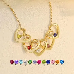 D0001 Peach Heart Necklace DIY Birthstone Twist Peach Heart with Diamond Pendant Holiday Gift Jewelry Necklace Customize Gift For Mother's Day