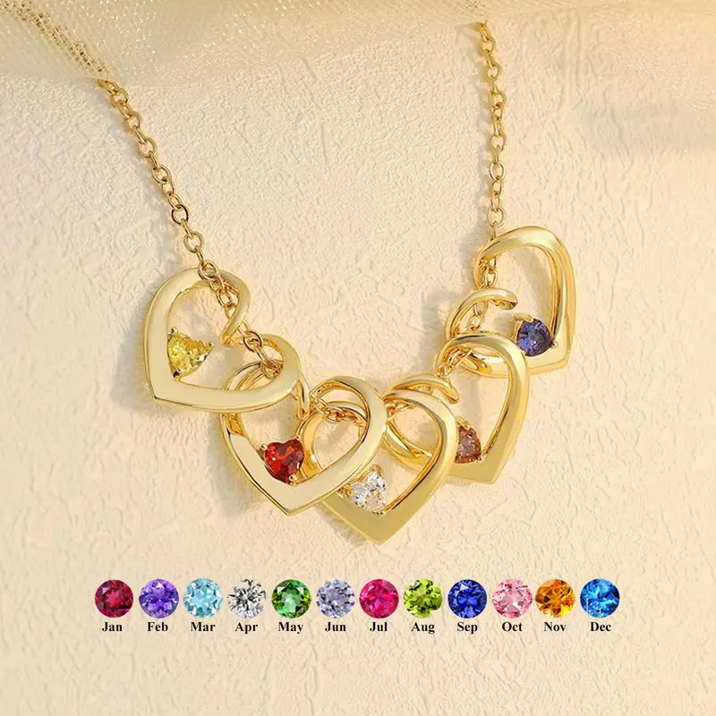 D0001 Peach Heart Necklace DIY Birthstone Twist Peach Heart with Diamond Pendant Holiday Gift Jewelry Necklace Customize Gift For Mother's Day