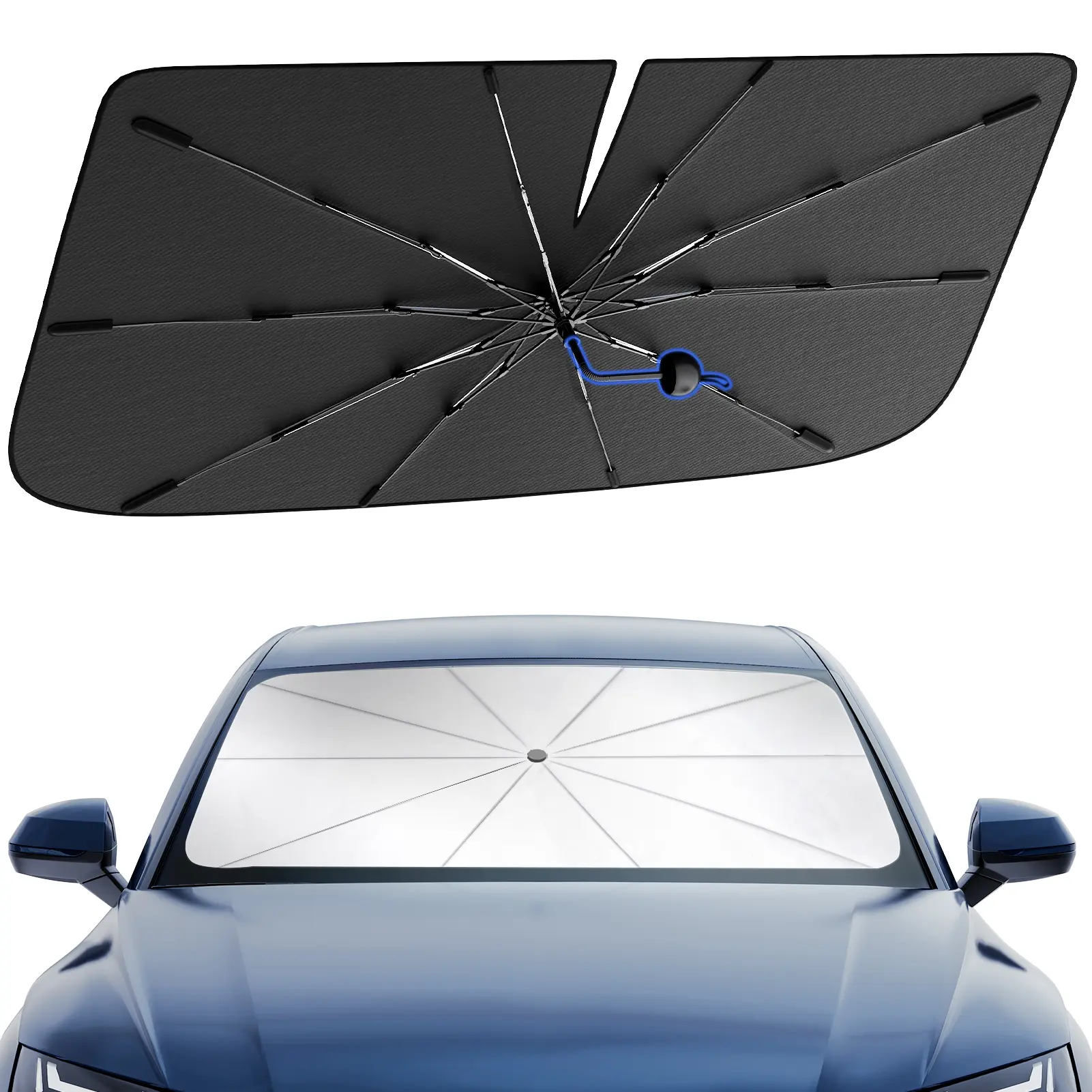 PEMOTech Portable Car Windshield Sunshade, Foldable Windshield Sun Umbrella, Car Exterior Accessories, Car Windshield Cooling Umbrella for Daily, Car Window Shades