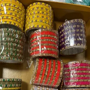 Pakistani/ Indian Bangles for Women - Rhinestone Metal Bracelet Set