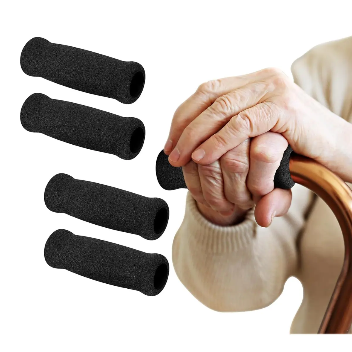 4 Pack Cane Handle Grips, Non-Slip Foam Replacement Covers for Walking Canes