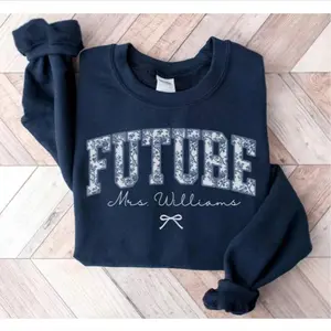OneOfOne - Personalized Custom Future Mrs Sweatshirt, Custom Bridal Party Shirt, Fiance Crewneck, Bride to Be Sweater, Engagement Gift Bride Blue Toile Bridal
