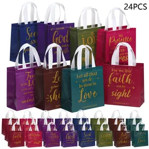 【Multi functional tote bag】24pcs Inspirational Scripture Bible Verses Printed Non-Woven Tote Bags, Durable Polypropylene Gift Bags, Reusable Shopping Bags with Handles, for Christian Baptism, Wedding, and Birthday Party Favors, Inspirational Prints