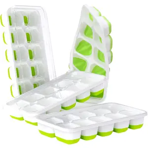 Ice Cube Tray with Lids - 4 Pack Stackable Silicone Ice Trays for Freezer, BPA & LFGB Safe, Easy Release for Kitchen, RV, Cocktail, Coffee, Soup & Food