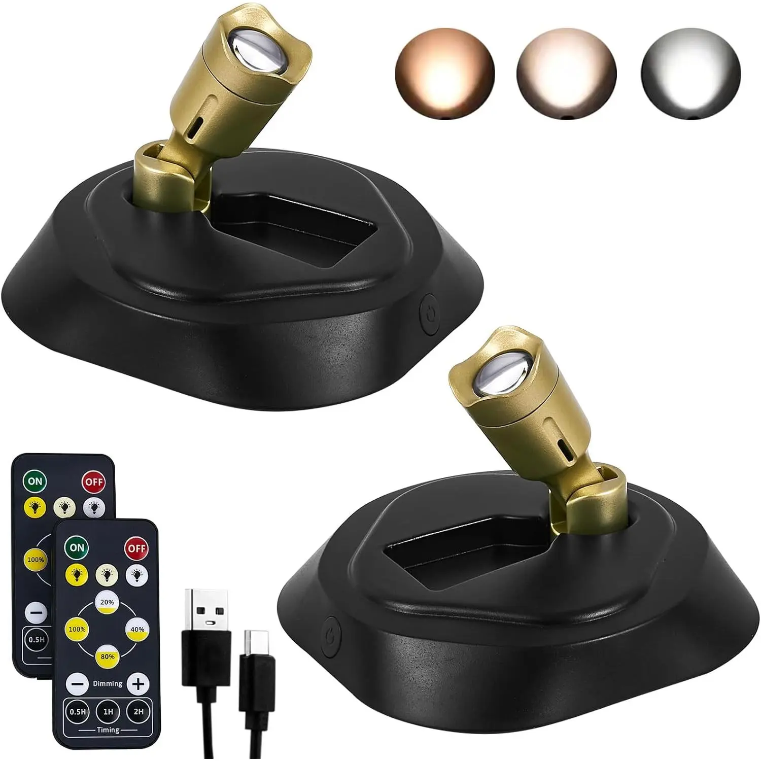 2-Pack Rechargeable LED Wall Lamps, Cordless Dimmable Sconces with Remote Control, 3 Color Temps, Brightness Adjustment, Timer for Paintings, Wall Displays, Dimmable Wall Lamp