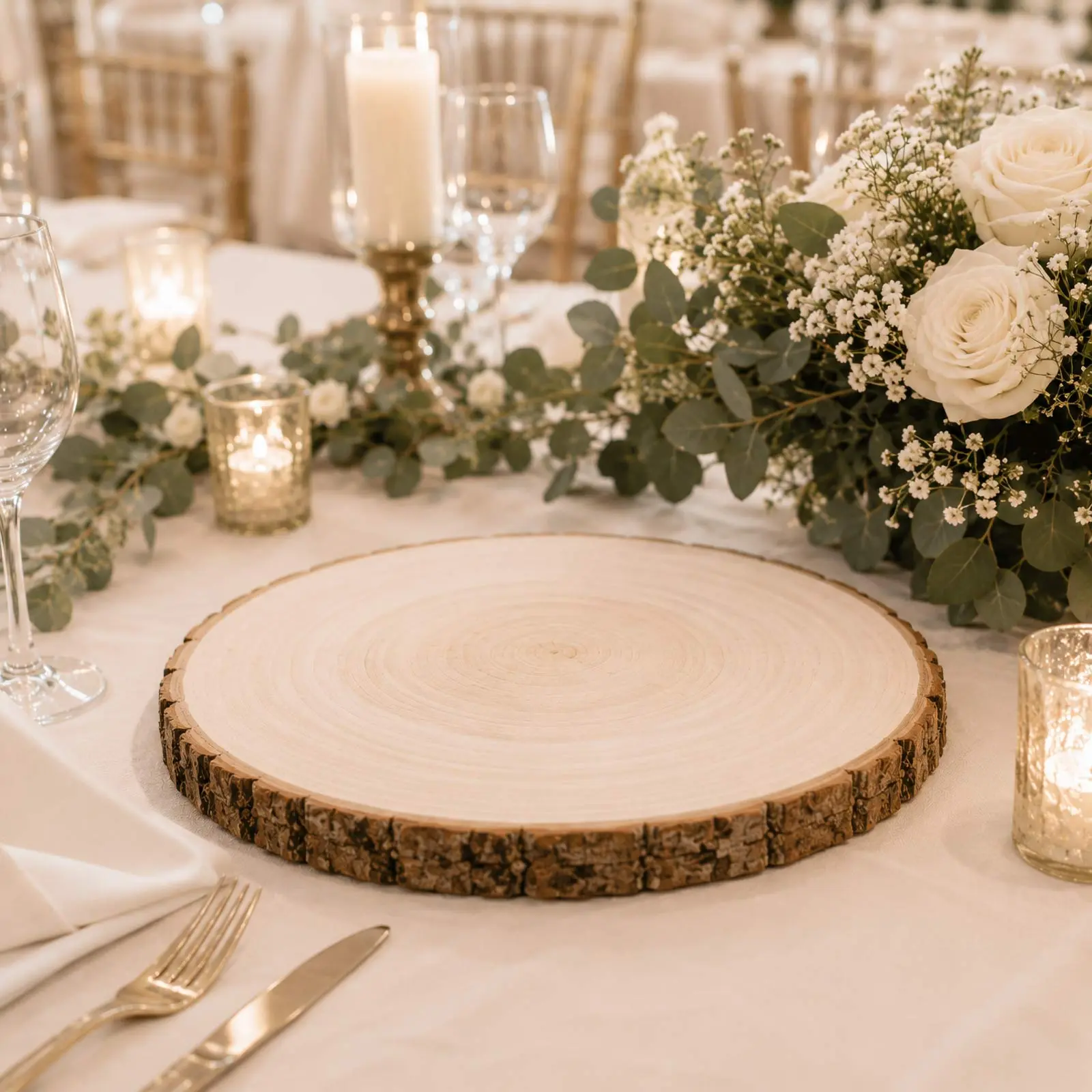 Unfinished Poplar Wooden Slabs, Rustic 15" Dia Round Slices - Natural Bases for DIY Projects, Handmade Craft, Perfect for Table Settings