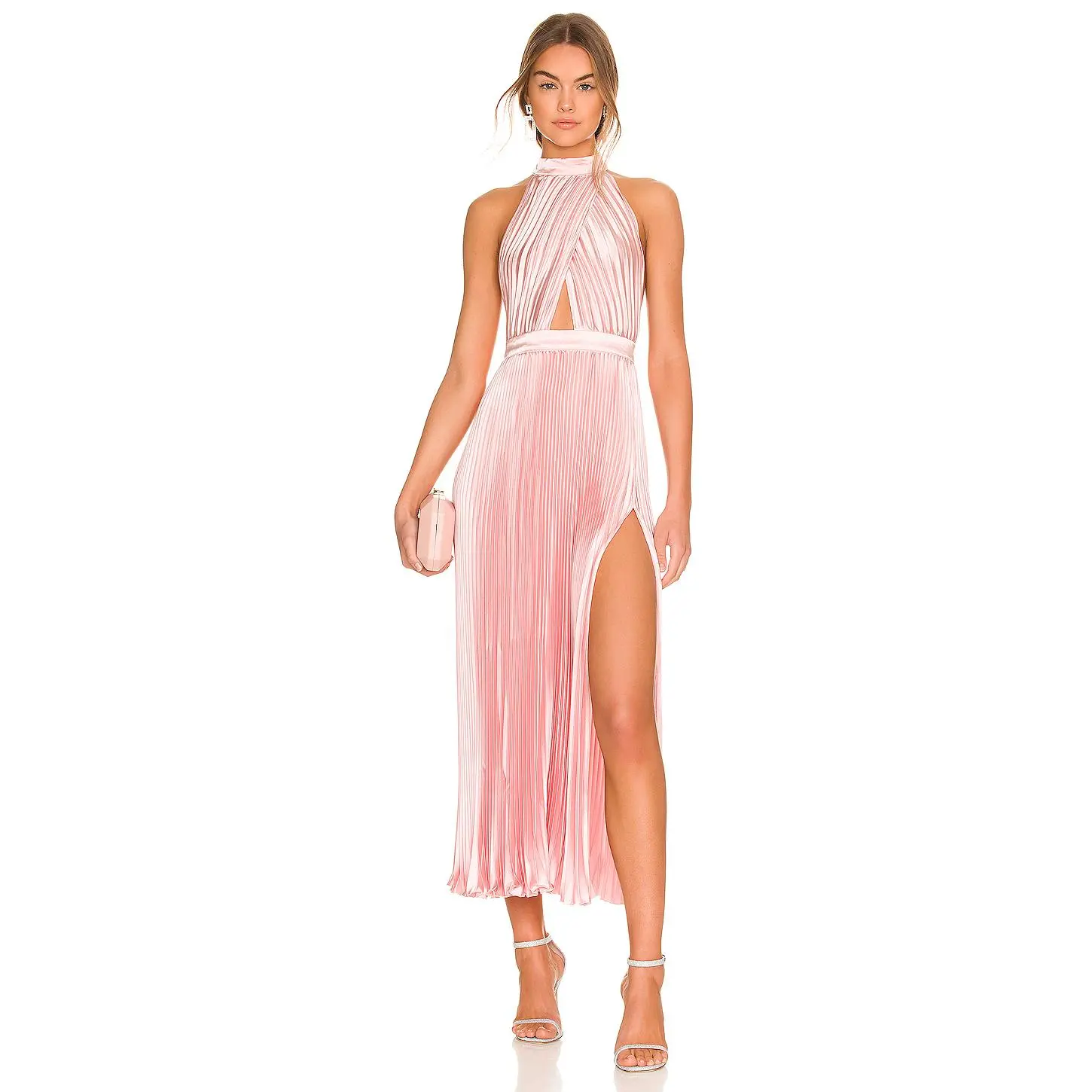 satin sage midi dress Women's Luxurious Poise Satin Midi Dress in Pastel Sage