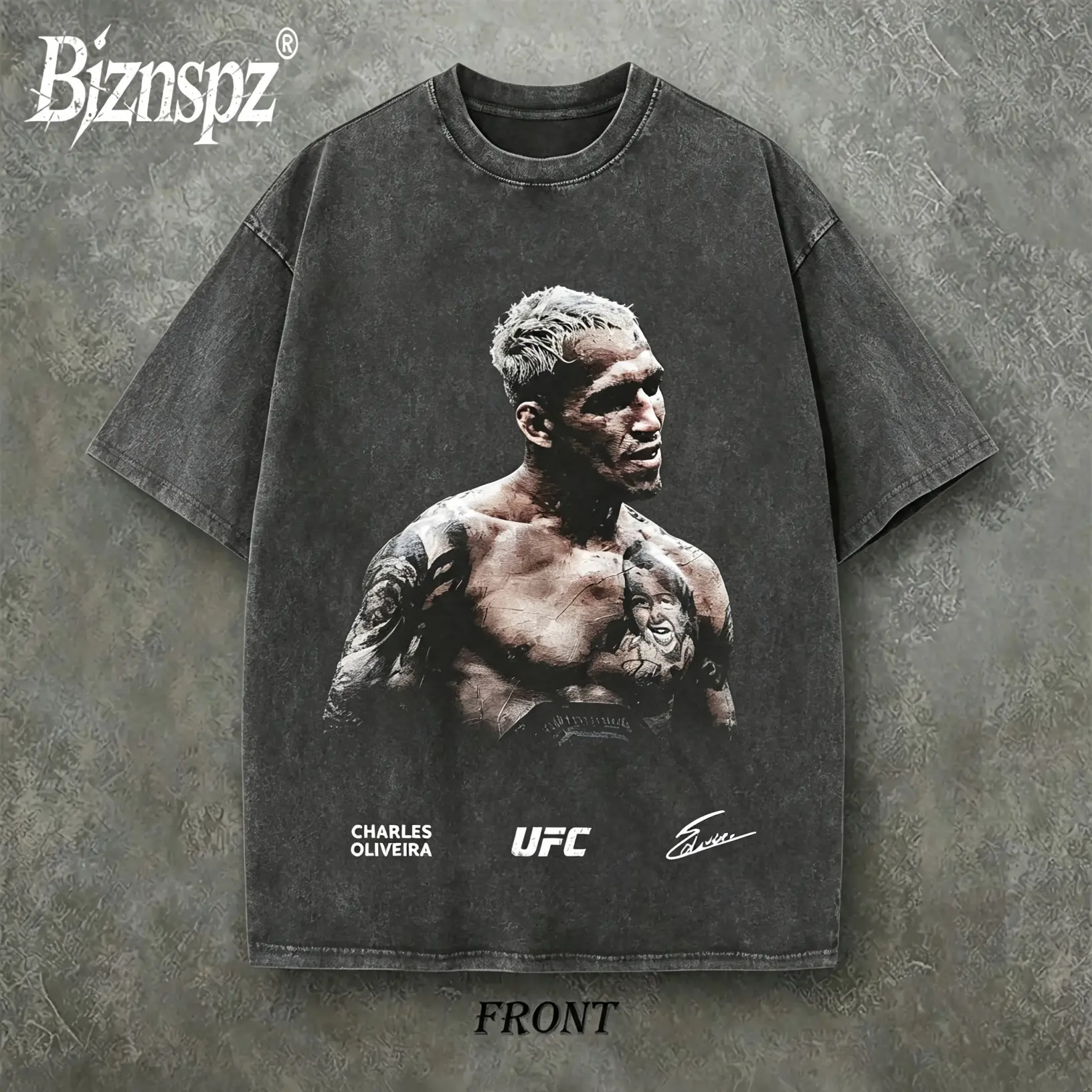 Charles Oliveira UFC Heavyweight T-Shirt, Vintage Acid Wash Streetwear Tee, Mixed Martial Arts Pullover