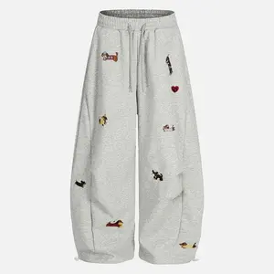 Men's and women's embroidered puppy loose round bucket sports pants Y2K street wear loose retro running shoes