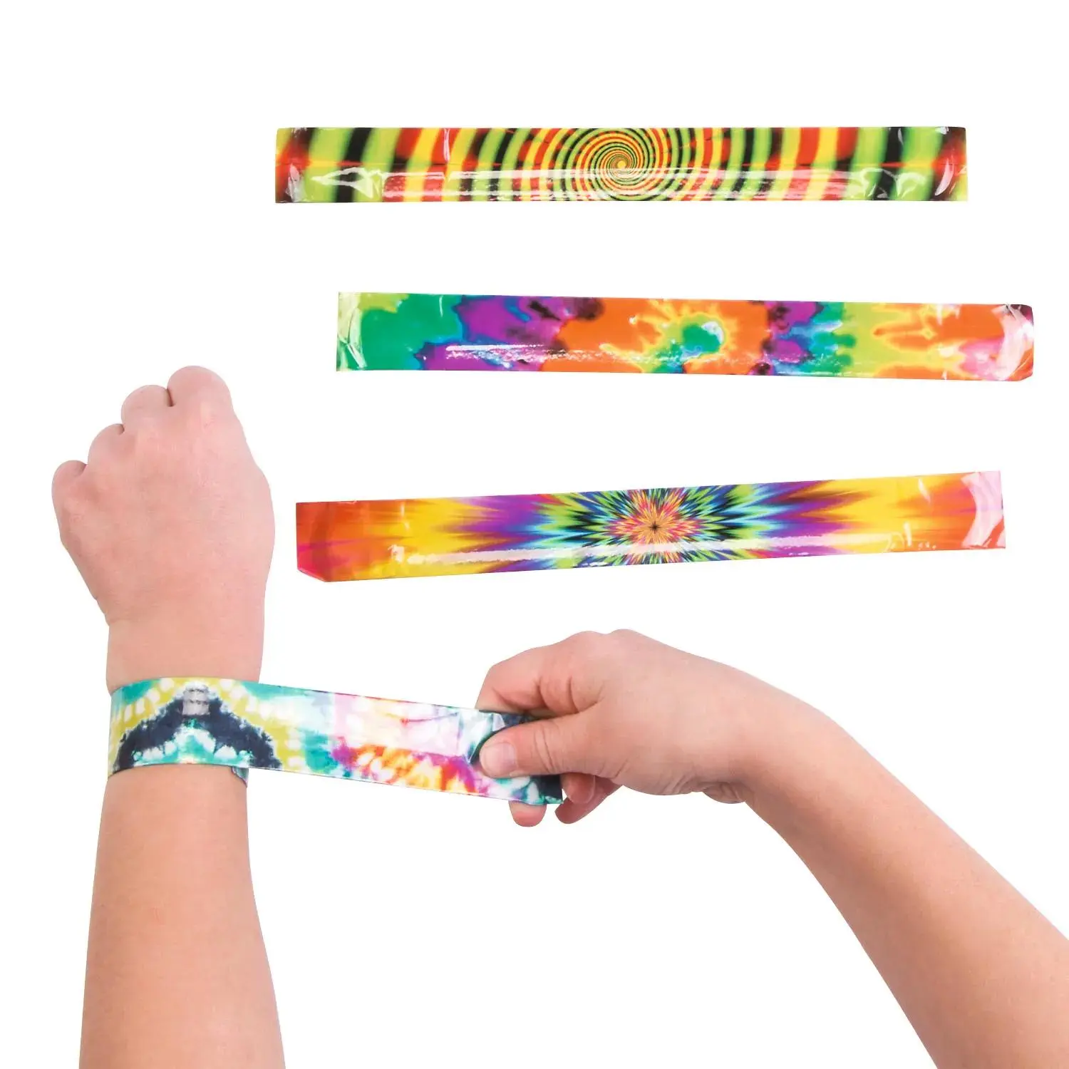 Psychedelic Tie-Dye Slap Bracelets - 12 Pc. Party Favors, Kids Party Favors, Fun Run Accessories with Colorful Psychedelic Prints & Retro Look