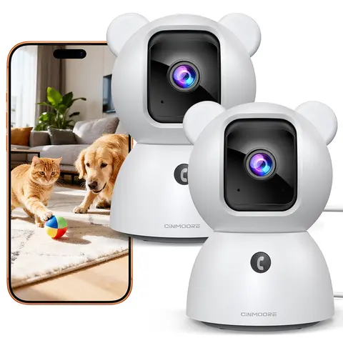 CINMOORE 2.5K Indoor Security Camera, Non Subscription 360° Vision AI Person/Pet/Baby Cry Detection Camera, 4MP Baby/Dog/Cat Camera with Phone App, Pan Tilt 2.4GHz WiFi Cameras for Home Security, IR Night Vision, Full Duplex 2-Way Audio, Motion Sensor