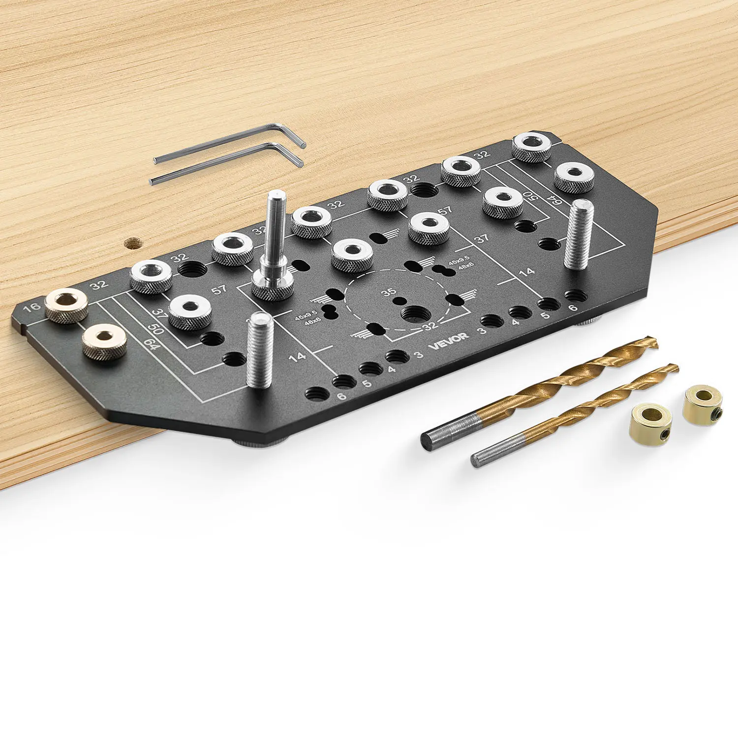 【DealsForYouDays】VEVOR Shelf Pin Jig and Hinge Jig Two-in-One,Aluminum Alloy Cabinet Hardware Hole Drilling Template with 1/4" and 3/16" Drill Bitsfor Cabinet Doors Bookshelves Wardrobes Woodworking and DIY