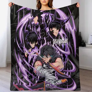 Anime Solo Leveling Flannel Blanket - Shrinkage-Proof & Ultra Soft Throw for Couches, Dorms, Road Trips | Machine Washable Gift for Otaku & Cozy Life Lovers