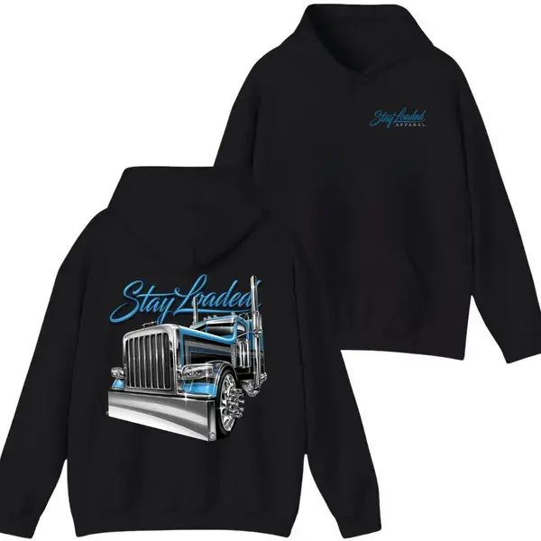 Men's Big Rig Truck Graphic Hoodie, Comfy Streetwear Pullover Sweatshirts, Casual Fall Winter Menswear Tops for Enthusiasts, Apparel, Soft, Halloween, Party