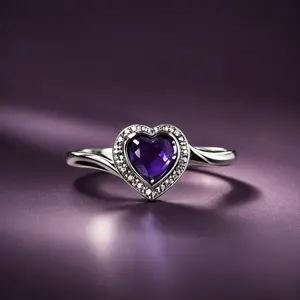 Adjustable Natural Amethyst Heart Ring - Healing Crystal Jewelry for Calm, Anxiety Relief & Positive Energy - Dainty Silver Plated Gemstone Ring Gift for Women